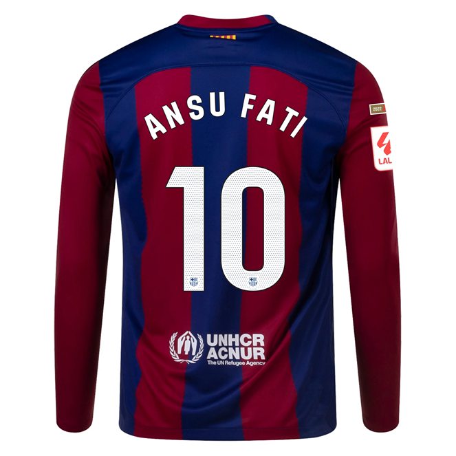 Levné Fotbalové Dresy FC Barcelona 2023-2024 Dlouhý Rukáv ANSU FATI #10 Domácí